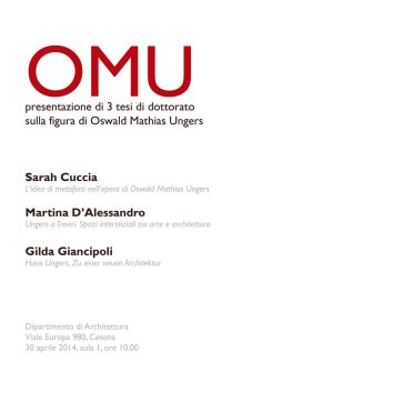 Martina D’Alessandro, Ungers a Treviri. Spazi interstiziali tra arte e architettura, Dipartimento di Architettura, Cesena, 2020.